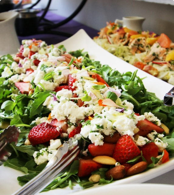 A buffet salad on display