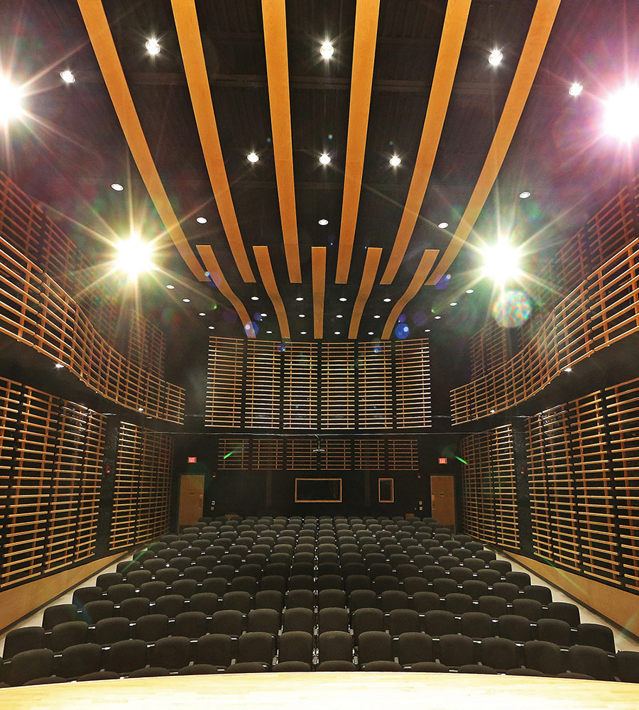 Tiered seating and stage in von Kuster Hall